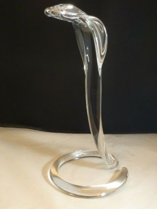 Signed Daum France Clear Crystal 14 " Cobra Snake Sculpture