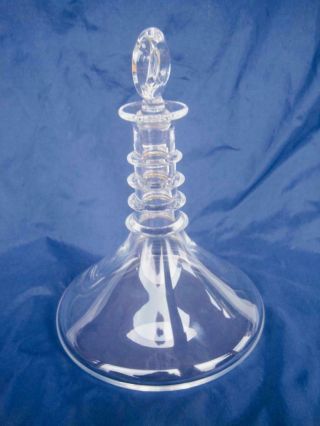 Steuben Crystal Glass 4 Ring Ship ' s Decanter Signed 1940 ' s w/Stopper 5 3