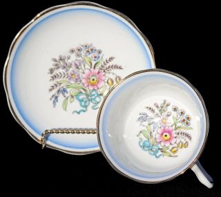 Royal Albert Bone China Tea Cup And Saucer Blue Pink Flower Floral Gold Trim