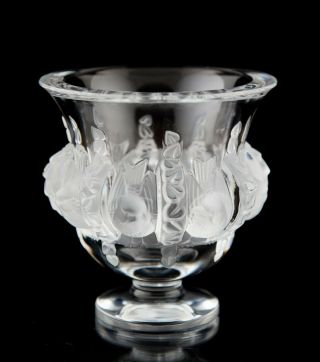Lalique Dampierre Vase Signed Frosted Bird Design Vintage Crystal France