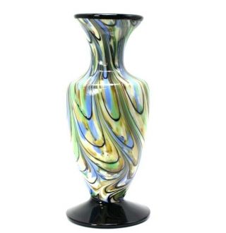 Fenton Glass Blue And Cream Amphora Vase Signed Dave Fetty