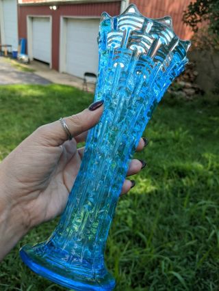 Dugan Carnival Glass Basket Weave Vase Ice Blue 3