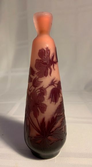 Authentic Signed Galle Cameo Vase With Flowers And Leaves.
