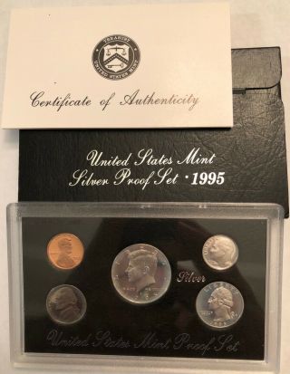 1995 Silver Us Proof Set.  Complete 5 - Coin Set & 4