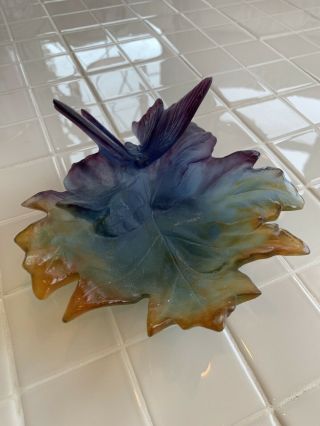 Signed Daum France Pate De Verre Butterfly Leaf Tray Dish 6.  5” X 6.  5” X 3.  25”