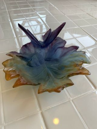 Signed Daum France Pate De Verre Butterfly Leaf Tray Dish 6.  5” x 6.  5” X 3.  25” 2
