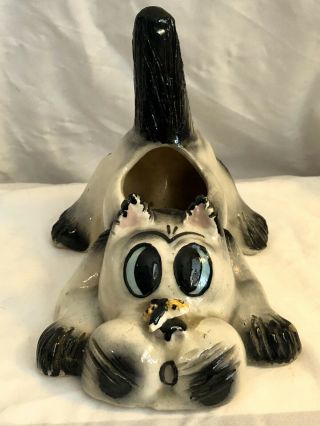 Vintage Alta Pottery California Black/white Dog Planter With Bee On Nose