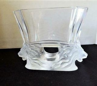Lalique French Crystal " Venise " Double Lion Head Vase 6 1/4 " Tall Euc