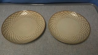 2 Pier 1 Imports Reactive Tan With Brown Geometric Design 11 1/4 " Dinner Plates