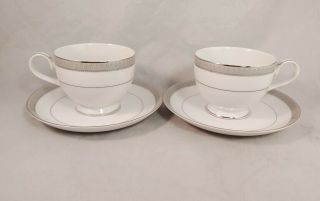 Set Of 2 Mikasa Platinum Crown (l3428) Cups And Saucers