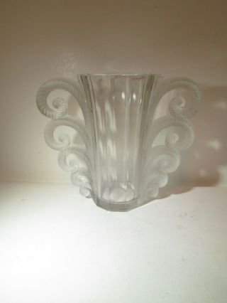 Vintage Lalique France Crystal Vase Frosted Swirl Handles Signed 7.  5 " Chipped