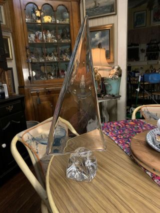 21.  5” Daum France Vintage Mid Century French Art Crystal Sailboat Boat Sculpture