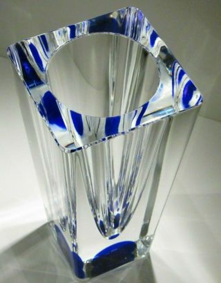 Rare Kosta Boda By: Bertil Vallien - Blue Vase Art Glass Crystal Thick & Heavy