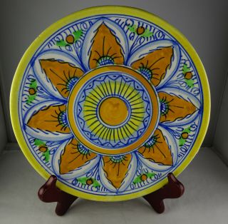 Studio Art Pottery Hand Painted Plate Made In Spain Sun Motif