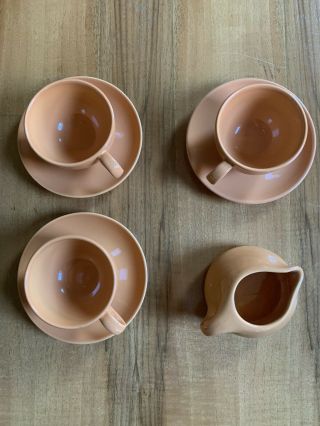 Russel Wright Iroquois Coffee Tea Cups In Apricot With Matching Creamer