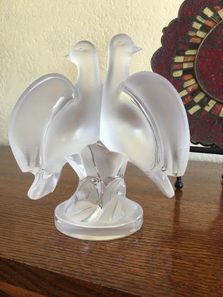 Vintage Lalique France Frosted Crystal Two Doves Figurine Signed