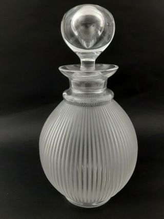 Lalique France Crystal Langeais Frosted & Clear Glass Ribbed Decanter - 9 - 1/2 "