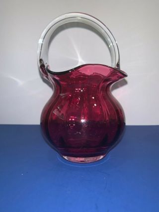 Cranberry Hand Crafted Nantucket Glassworks Cream Pitcher and Sugar Basket 3