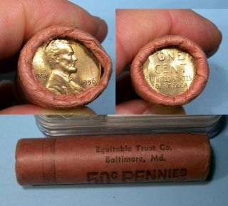 1956 - P Obw Wheat Cent Roll Equitable Trust Co Baltimore Md 2 Inv Rolls 14 - 27