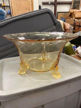 Heisey Empress Sahara Yellow Dolphin Footed Punch Bowl