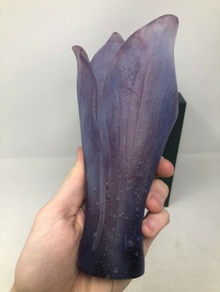 Daum France Crystal Pate De Verre Amethyst Purple Amaryllis Flower Vase 3