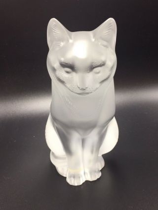Lalique France Frosted Crystal Glass Large Sitting Cat Figurine