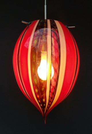 Exciting Elio Raffaeli Murano Art Glass 15 " Pendant Lamp Swag Light Signed