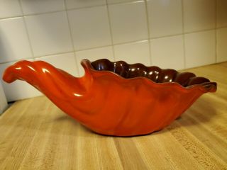 Vintage Frankoma Pottery Flame Orange Glaze Horn Of Plenty/cornucopia Bowl 222