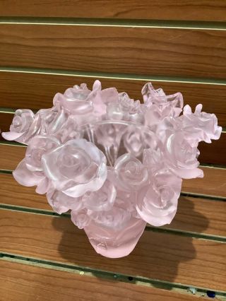 Magnificent Pate De Verre Pink Rose Vase 19/19/22cm Heavy 6.  8 Signed France 3