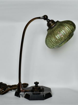 Antique Art Nouveau Bohemian Loetz Glass Bronze and Marble Table Lamp 2