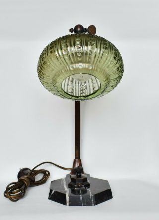 Antique Art Nouveau Bohemian Loetz Glass Bronze and Marble Table Lamp 3