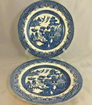 Set Of 2 Churchill Willow Blue Dinner Plates - Made In England