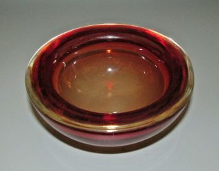 Italian Mid Century Modern Murano Amber Glass Bowl with Submerged Red Glass 2