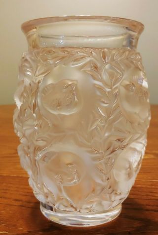 Crystal Lalique France Heavy Frosted Bird Designs Vase Signed 3