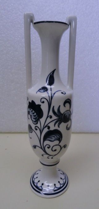 Vintage Vicorzete Agueda Blue & White Bud Vase Hand Painted Made In Portugal