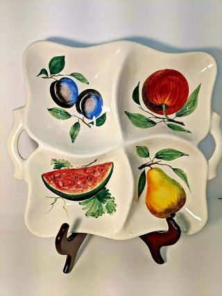 Vintage Large Tray Hand Painted Italian Pottery Divided Fruit Plate Ceramic Dish