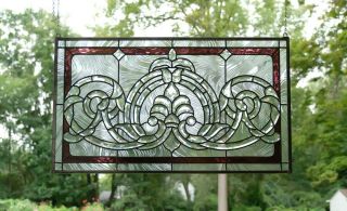 Handcrafted Stained Glass Clear Beveled Window Panel 34 " W X 20 " H