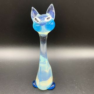 Vintage Barovier Toso Murano Italy Blue Opalescent Art Glass Cat Figurine