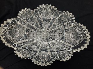 American Brilliant Period Densely Cut Glass Oval Bowl 11.  5” By 8” 5.  75 Lbs