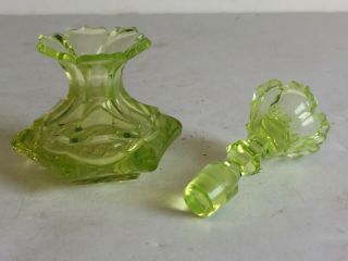 Pair Antique Uranium Vaseline BACCARAT Bohemian Cut Glass Perfume Bottles 4.  5 