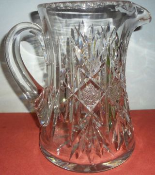 1890 Abp Signed Hawkes Brilliant Period Cut Glass Water 7 1/2 " Pitcher - Geometric
