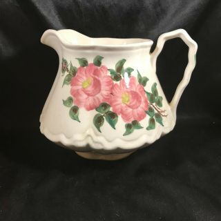 Cash Family Pottery Hand Painted 7” X 8” Floral Pitcher