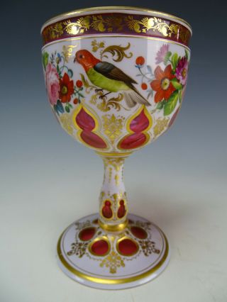 Antique Bohemian Moser Cranberry Enameled Wine Glass Goblet