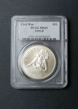1995 - P $1 Us Civil War Commemorative Silver Dollar,  Pcgs Ms69