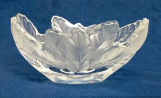 Large Lalique France Leaf Motif French Art Glass Bowl Signed