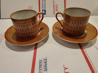 Set Of 2 Fitz And Floyd Gold Pavilion Tea Cups And Saucers.