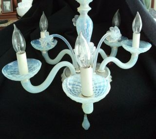 Venetian Crystal Chandelier 5 - Light Electric Fixture 24in Ice - Blue Daffodils