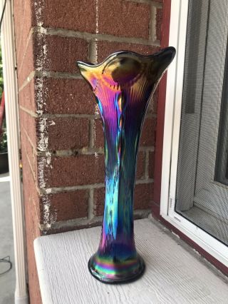 Electric Imperial Carnival Glass Amethyst Beaded Bullseye Vase - Wow