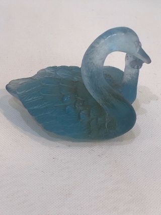 Daum France Pate De Verre Art Glass Blue Swan Couple