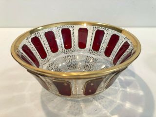 Vintage Moser Red Ruby & Gold Cut Crystal Bowl,  6 3/4 